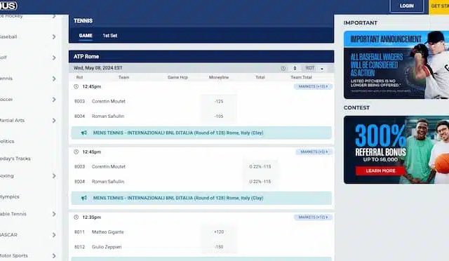 Apostas Tenis ao Vivo — ATP, WTA e Grand Slams