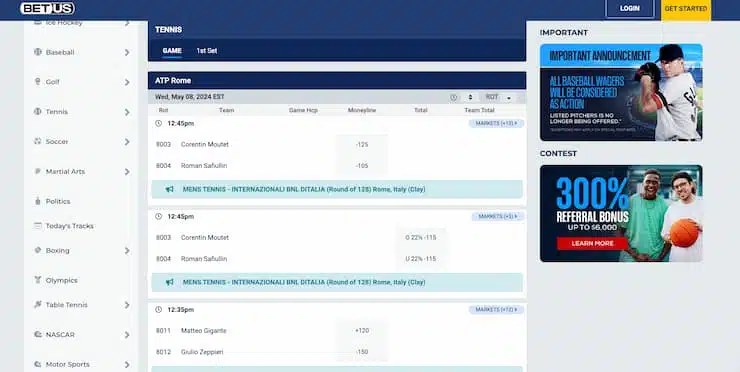 Apostas Tenis ao Vivo — ATP, WTA e Grand Slams